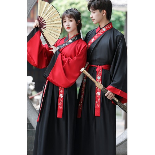 Martial Arts chinese Hanfu Female men Black red swordsman warrior prince cosplay robes Waist Skirt Student Ancient photos shooting Ancient Costume
